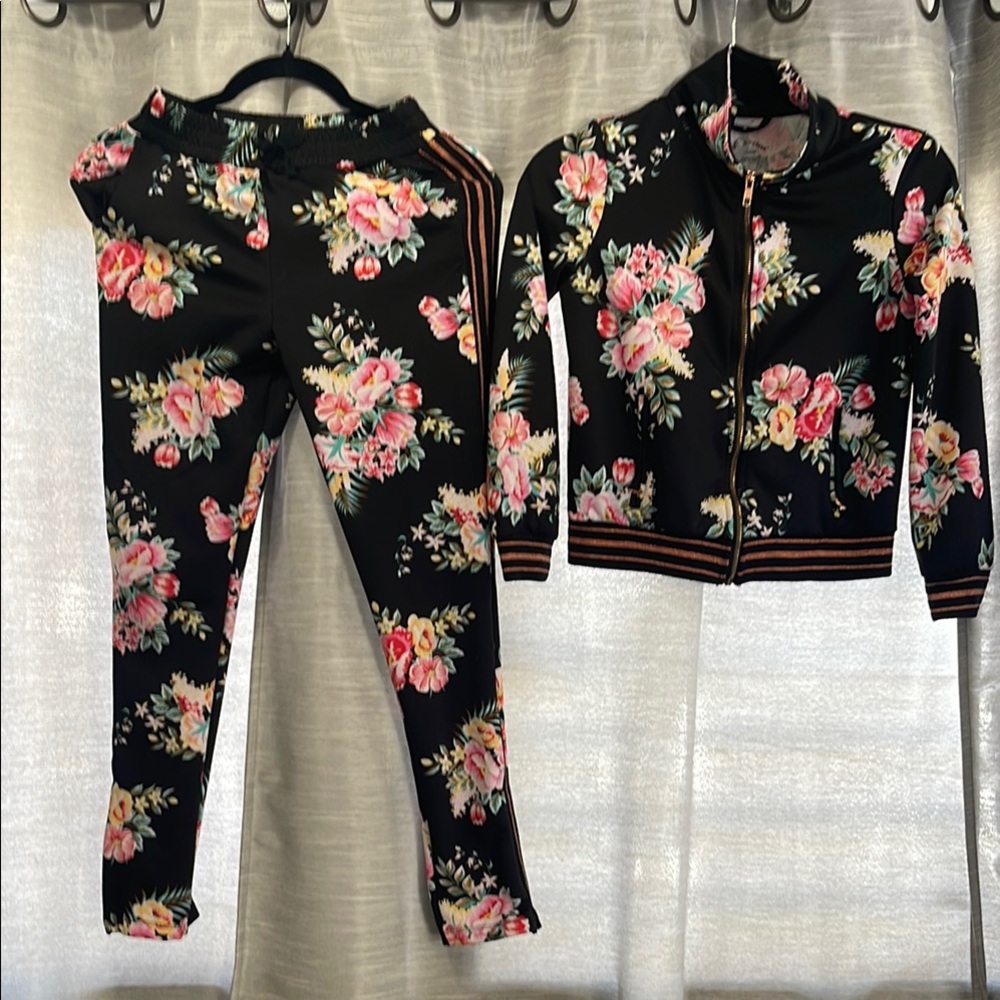 Art Class Black Floral Jacket and matching Pants (set)
